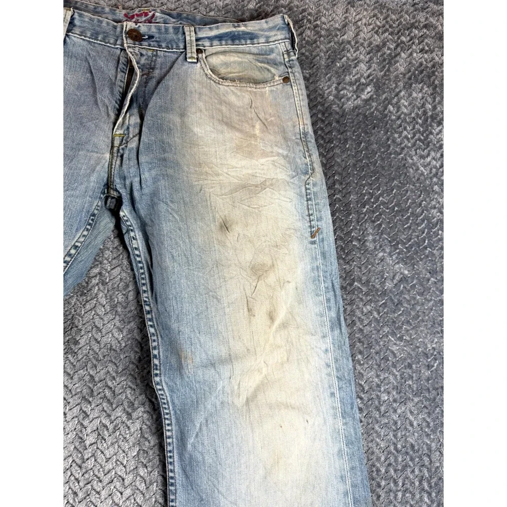 Levi's Bootcut Jeans Mens 36x32 Blue Denim Cotton Light Wash Mid Rise Frayed Hem